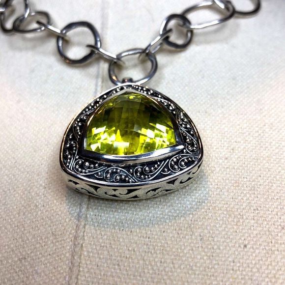 LOIS HILL Yellow Topaz Trillion Cut Sterling Silver Pendant Open Link Necklace - Picture 6 of 17